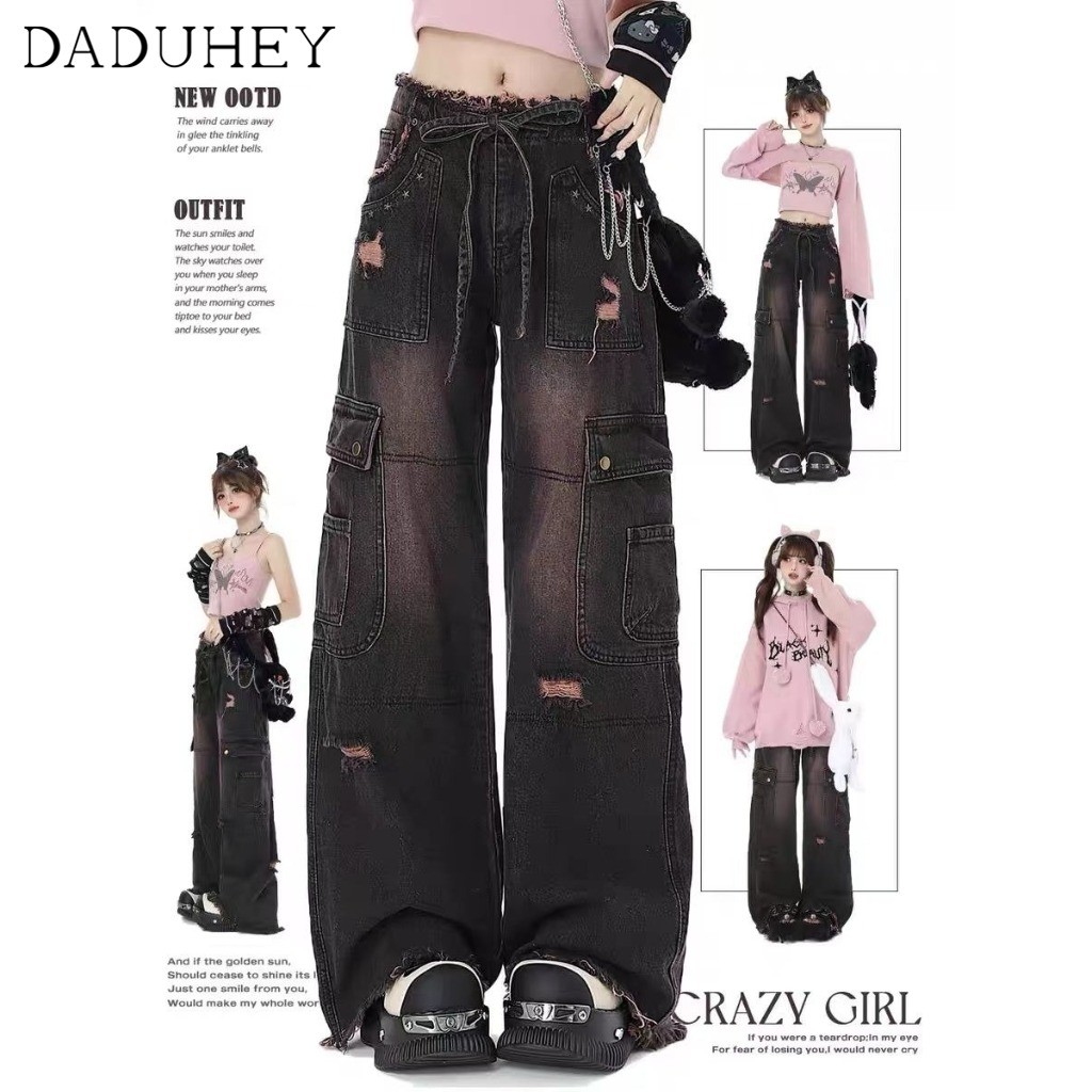High street retro casual large pocket overalls men's and women's new summer high waist loose straight tube draped wide leg pants