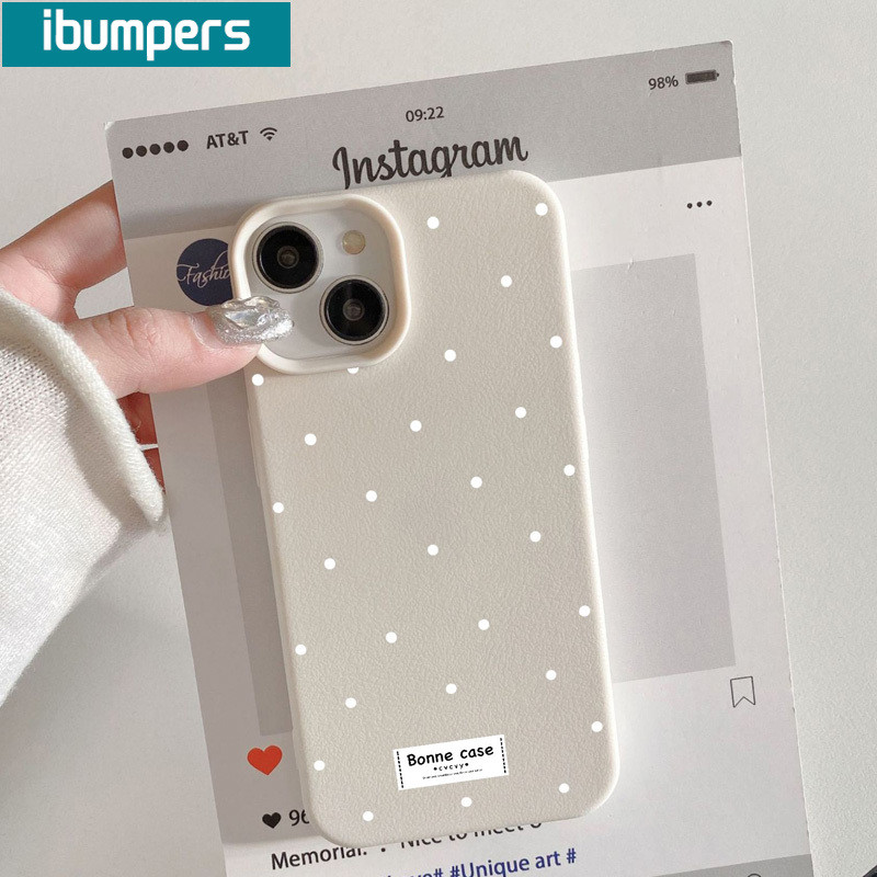 ibumpers Ốp Lưng IPhone Hàn Quốc Đơn Giản Chấm Trắng Cho IPhone 16 15 14 12 13 11 Pro Max IP 7 8 Plus X XS XR Ốp Điện Thoại Mỏng Silicon Mềm Da Họa Tiết