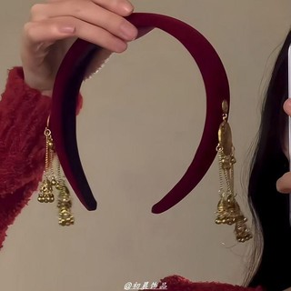 Retro Thẩm mỹ Trung Quốc Băng đô mục tiêu lục lạc hai mặt nhung đỏ