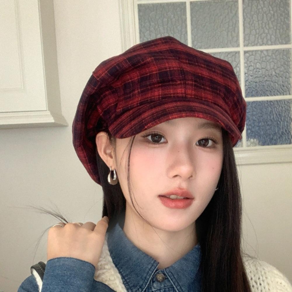 Mũ đám mây kẻ sọc FUJIZOU, Mũ nồi lưới Cotton Polyester, Thường ngày mỏng phong cách Nhật Bản Màu sắc tương phản cho nữ Mũ hình bát giác Đảng