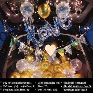 Set trang trí sinh nhật cho bé trai bé gái người lớn SNOT -CHỮ LOVE 01, Trang trí sinh nhật bằng bóng bay trong oto