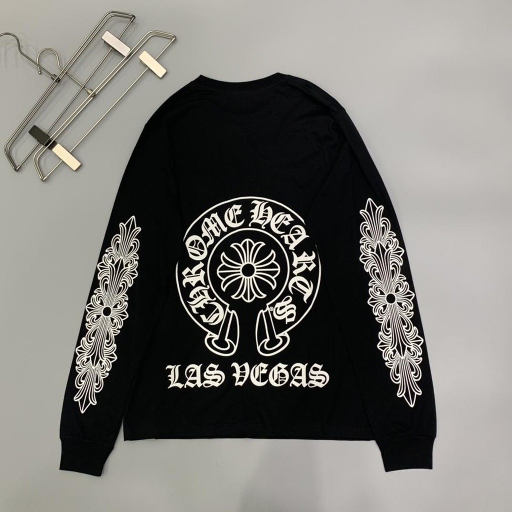 Crow Heart Áo Thun Dài Tay Nam Nữ Đáy Áo CHROME HEARTS Thu Đông Phong Cách Mới Đen Trắng Móng Ngựa