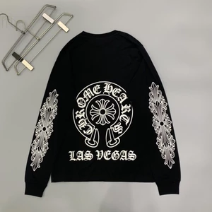 Crow Heart Áo Thun Dài Tay Nam Nữ Đáy Áo CHROME HEARTS Thu Đông Phong Cách Mới Đen Trắng Móng Ngựa