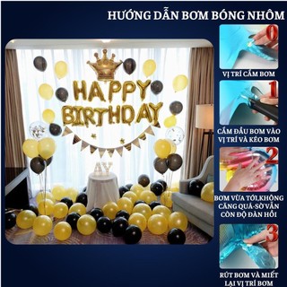 Set trang trí sinh nhật người lớn kiểu hàng quốc màu trắng đen SNNL-VÀNG 03,Bóng bay trang trí sinh nhật cho bé trai