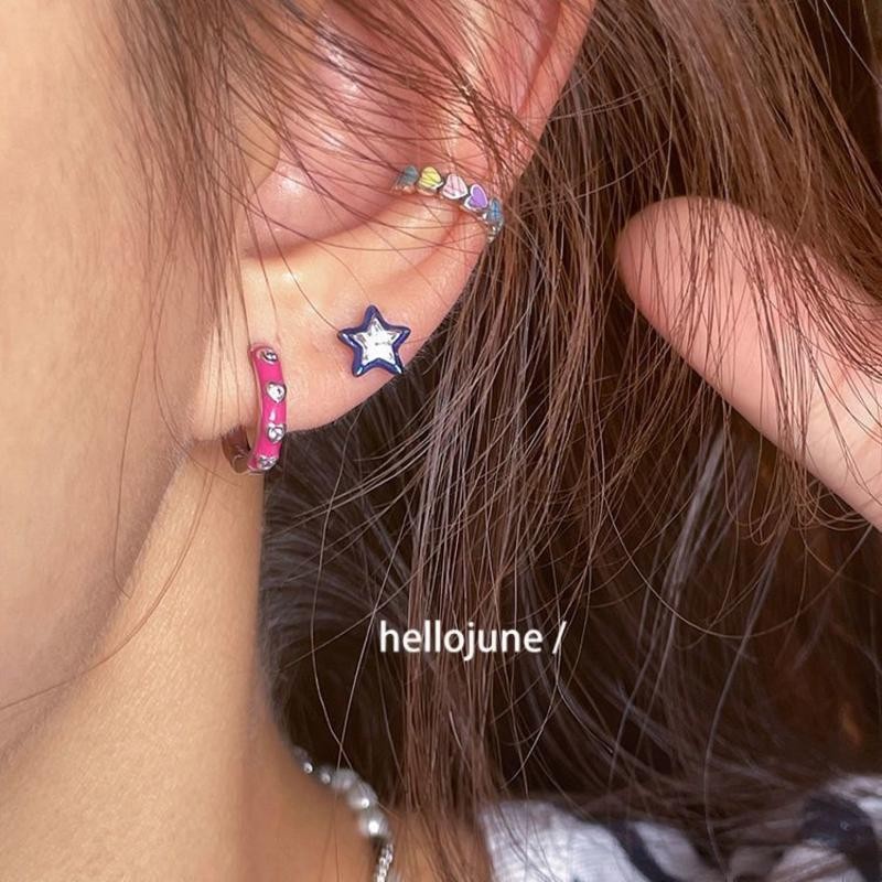 Bạc Hồng Dầu Nhỏ Giọt Trái Tim Nhỏ Hình Trái Tim Ánh Sáng Tím Zircon Tròn Khóa Tai