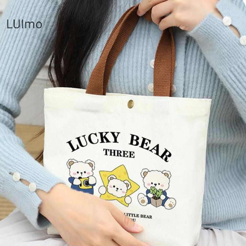 Luimo Họa Tiết Hoạt Hình In Hình Túi Xách Vải Nhân Viên Văn Phòng Túi Tote Ăn Trưa SBS Túi Bảo Quản