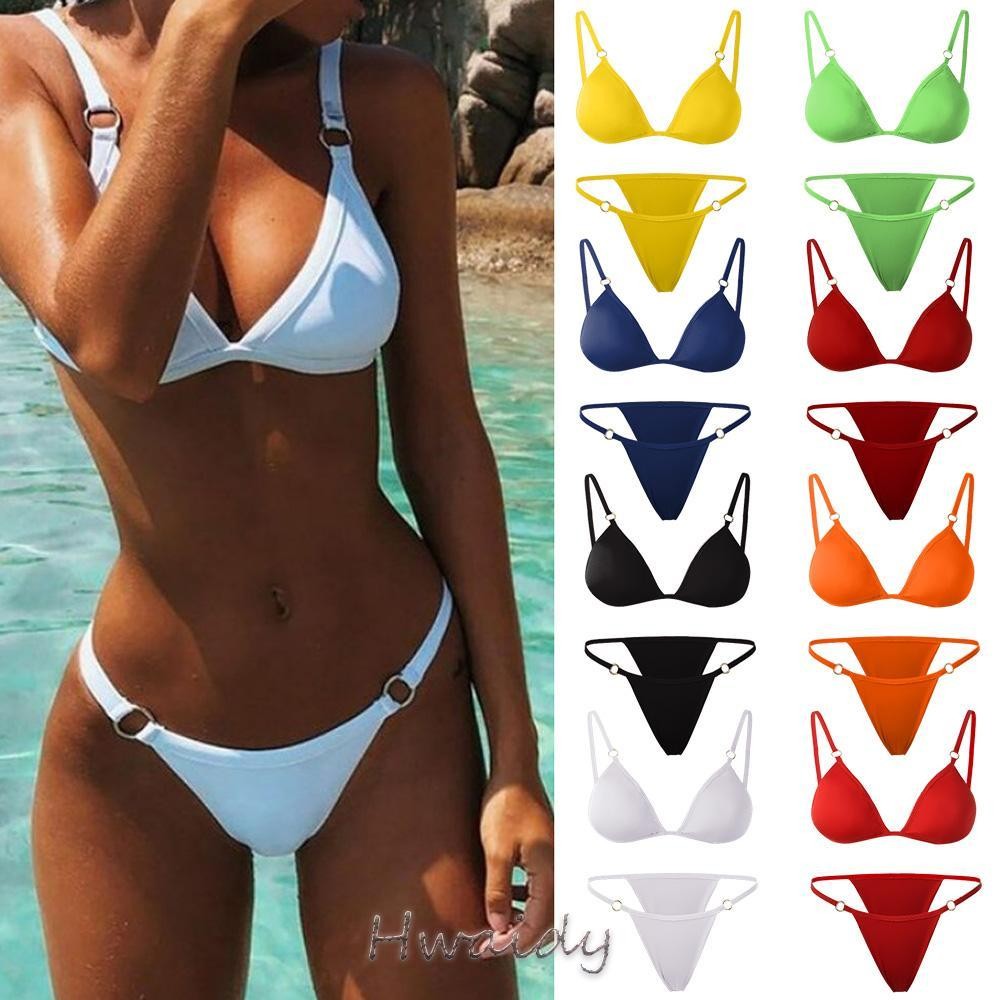 Hwaidy Chia Đồ Bơi Đi Biển Sling Backless Khóa Kim Loại Eo Thấp Màu Bộ Bikini