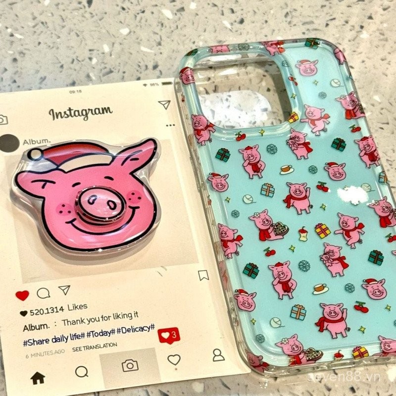 Ốp điện thoại giá đỡ quay heo cho iPhone Martha 16/15promax/14 mẫu mới 13/12/11PRO thích hợp xsmax/xr sáng tạo plus lỗ lớn bao toàn bộ bảo vệ FU9H