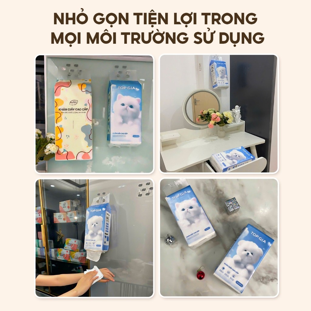 (TẶNG 3 MÓC TREO) Khăn giấy rút Top Gia Thùng 10 bịch GiaGia, giấy vệ sinh treo tường 1000 tờ 4 lớp