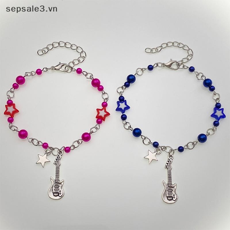# Vn # Vòng tay cặp đôi Y2K hợp thời trang mới dành cho nữ Cô gái Mặt dây chuyền đàn Guitar Pentagram rỗng Vòng tay đính cườm Quà tặng trang sức bạn bè.