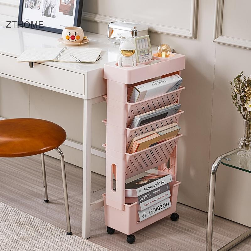 ZTHOME Giá để sách di chuyển 5 lớp có bánh xe, Tạp chí tiết kiệm không gian & Giá đựng đồ ăn nhẹ HOT