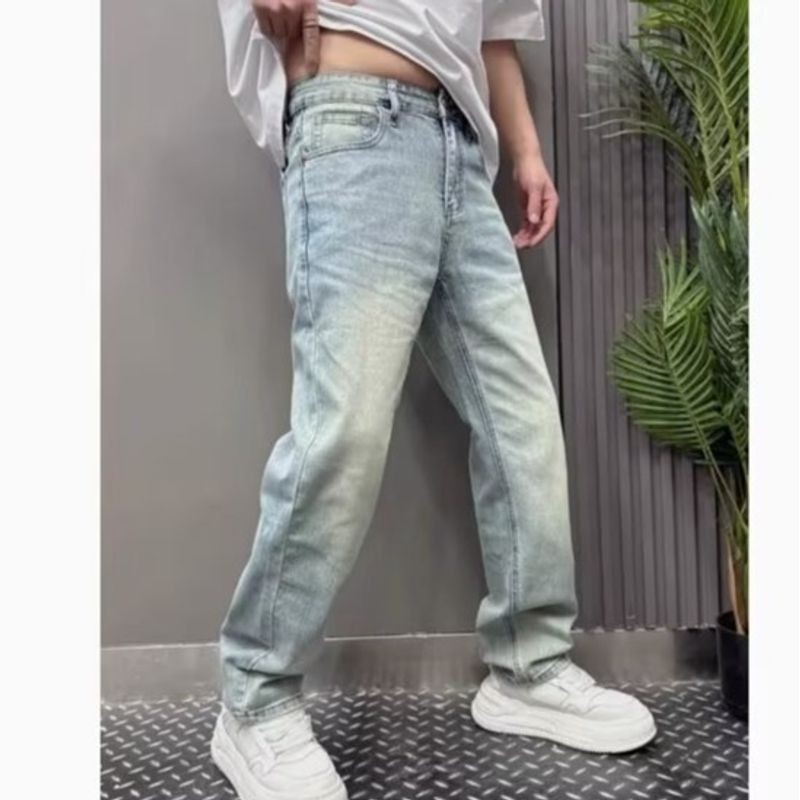 ThaliaWisp Quần jean nam hợp thời trang màu xanh nhạt co giãn thông thường