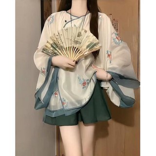 Mới Phong Cách Trung Quốc Phù Hợp Với Cổ Điển Phong Cách Trung Hoa Nữ Tính Hàng Đầu Zen Hai Mảnh Bộ Mùa Hè Cao Cấp Viền Váy In-la