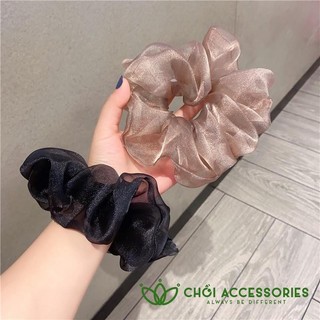 Dây buộc tóc vải bồng bềnh Chồi accessories, scrunchies bản lớn voan lưới ánh nhũ tiểu thư nhẹ nhàng 18CM K342