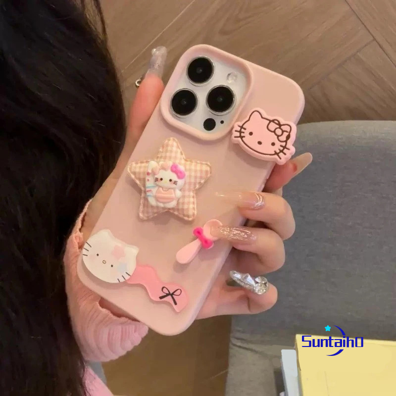 Suntaiho Ốp Lưng iPhone Dễ Thương Hoạt Hình Hello Kitty 3D Màu Hồng DIY Ốp Điện Thoại Silicon Mềm Cao Cấp Chống Sốc Cho iPhone 11 12 13 14 15 16 Pro max IP 7 8 Plus Iphon X Xs XR Xs max