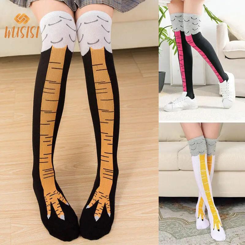 [WUSISI] Tất Chân Gà Chân Nữ Trên Đầu Gối Tất Dài Hoạt Hình Ngộ nghĩnh Cotton Gà Móng Vuốt Nữ 3D In Đùi Tất Cao MỚI