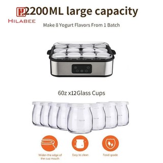 Máy làm sữa chua điện với 12 cốc thủy tinh Dụng cụ làm sữa chua DIY Máy làm phô mai tự chế cho nhà hàng Sử dụng sữa Tập hợp