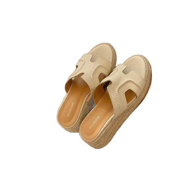 Size Nhỏ 31 32 33 Size Lớn 43 44 Đế Dày Cao Cấp h Dép 6cm Retro Đế Bằng Nêm Gót Bên Ngoài Mặc Dép Nữ Mùa Hè MAY16