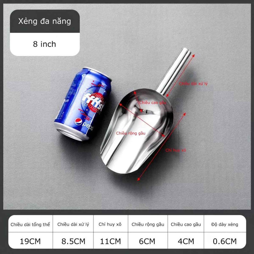 Dụng cụ xúc đá,xúc gạo,xúc các loại hạt bằng inox 304 cao cấp 8/10 kích thước