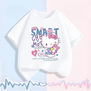 2025 Hello Kitty Bé Gái Áo Thun Trẻ Em Phong Cách Hoạt Hình Mùa Hè Tay Ngắn Playwear Top