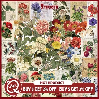 Bộ 50 Retro Hoa Lá Trong Suốt PET Chống Thấm Nước Miếng Dán Điện Thoại Bình Nước DIY Miếng Dán