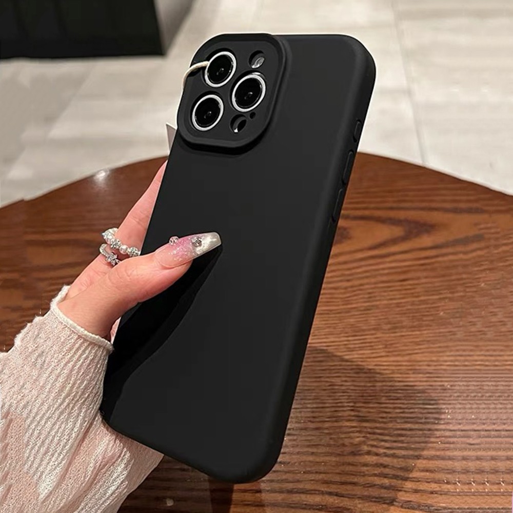 Ốp điện thoại bảo vệ ống kính chính xác bằng silicon lỏng màu đen cho iPhone 17 Pro Max 16 15 14 13 12 11 Pro Max Vỏ chống sốc