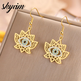 Bông tai mắt sen SKYRIM đính kim cương Trang sức bằng thép không gỉ dành cho nữ