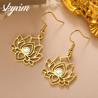 SKYRIM Bông Tai Sen Thanh Lịch Đính Kim Cương Trang Sức Bằng Thép Không Gỉ Dành Cho Nữ