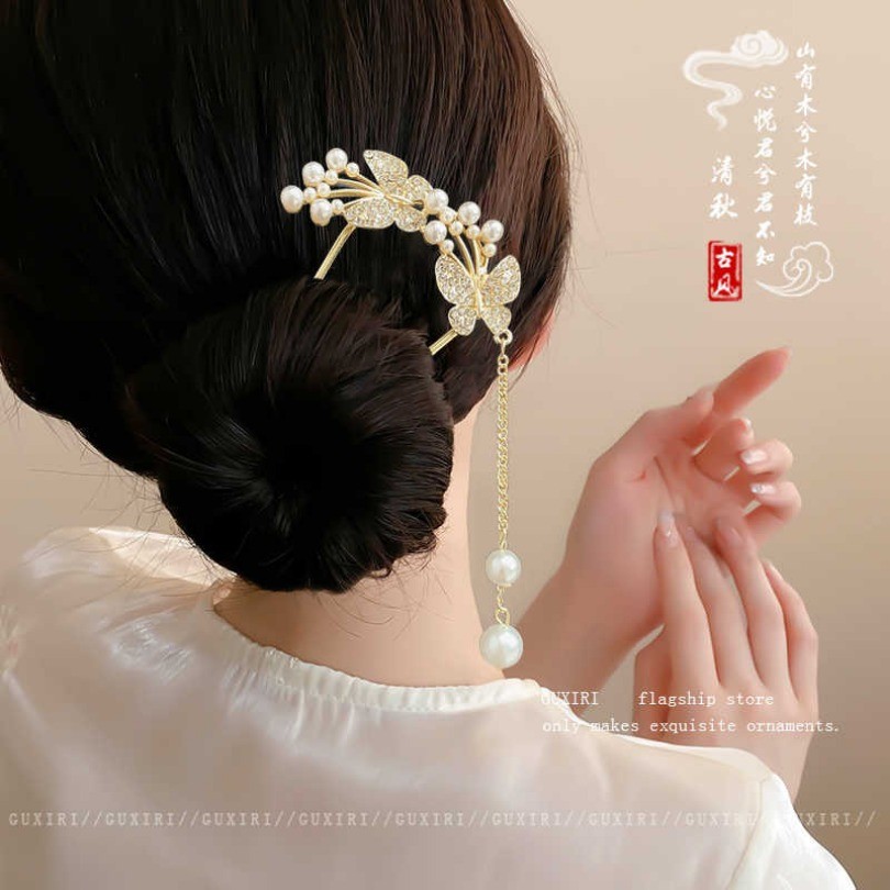 Mới Thời Trang Trung Quốc Hoa Tua Rua Kẹp Tóc Giả Ngọc Trai Hình Chữ U Kẹp Tóc Thời Trang Phụ Kiện Tóc