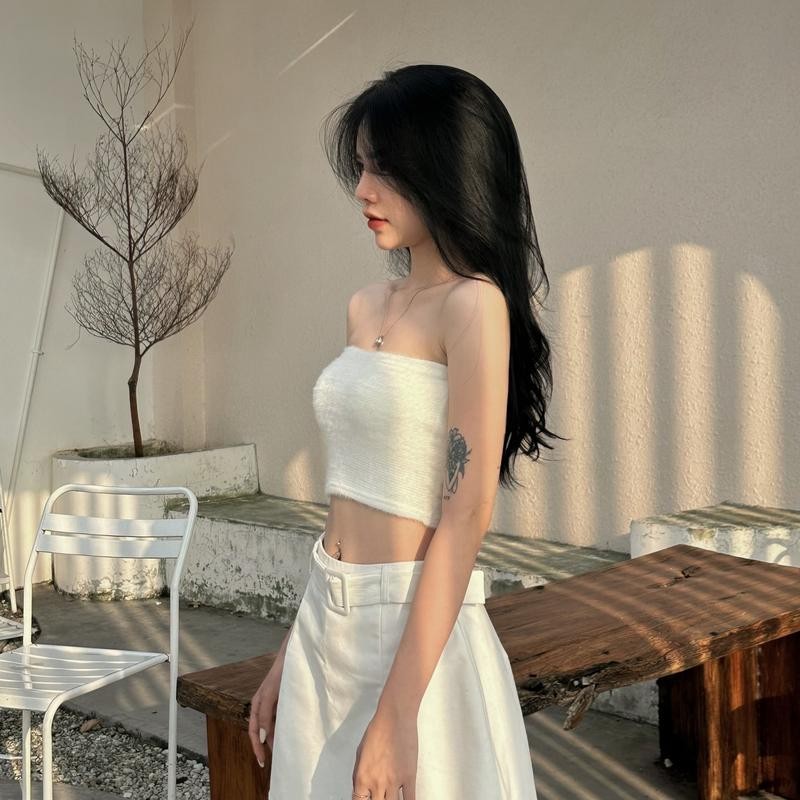 BARE_Áo CropTop Ống Lông Màu Trơn Không Dây Ôm Dáng Vừa Vặn Cho Nữ- A258 Women Tre Voi