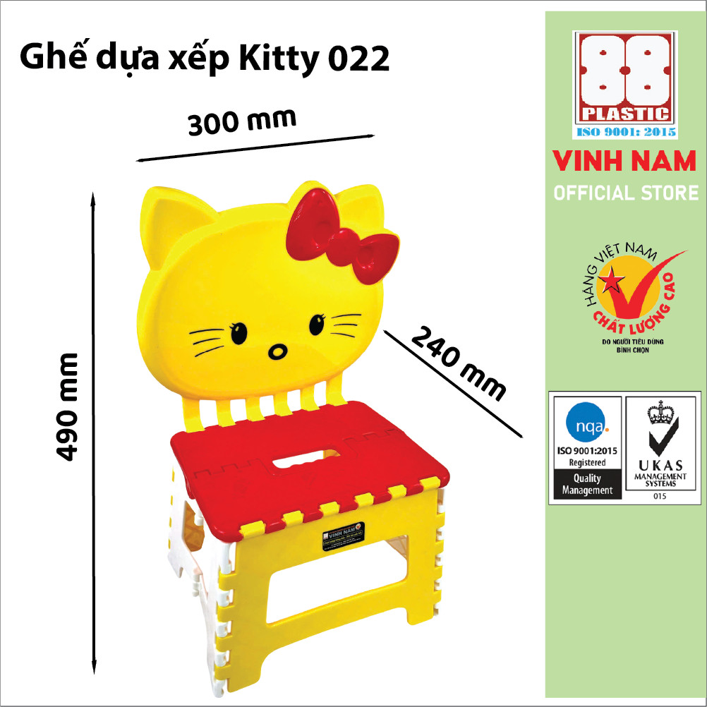 Ghế Dựa Xếp Hello Kitty Dễ Thương Vinh Nam Plastic Ghế Xếp Trẻ Em Size 30x24x49cm Mã 022