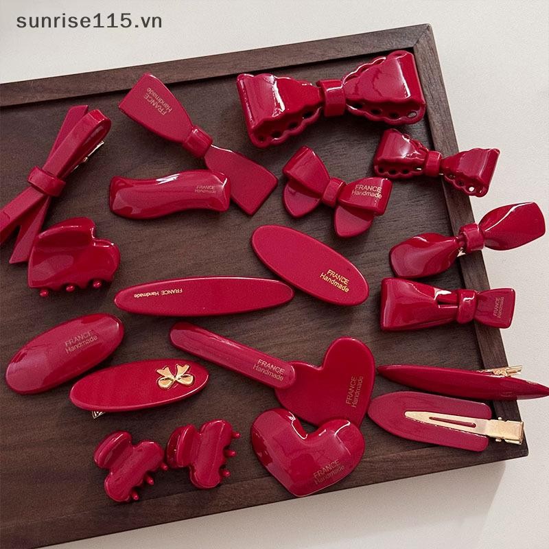 Srvn Đỏ Pháp Nơ Bên Kẹp Cho Bé Gái Vintage Ngọt Ngào Acetate Vuốt Tóc Barrettes Hợp Thời Trang Hàng Ngày Phụ Kiện Tóc.