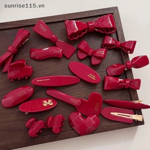 Srvn Đỏ Pháp Nơ Bên Kẹp Cho Bé Gái Vintage Ngọt Ngào Acetate Vuốt Tóc Barrettes Hợp Thời Trang Hàng Ngày Phụ Kiện Tóc.