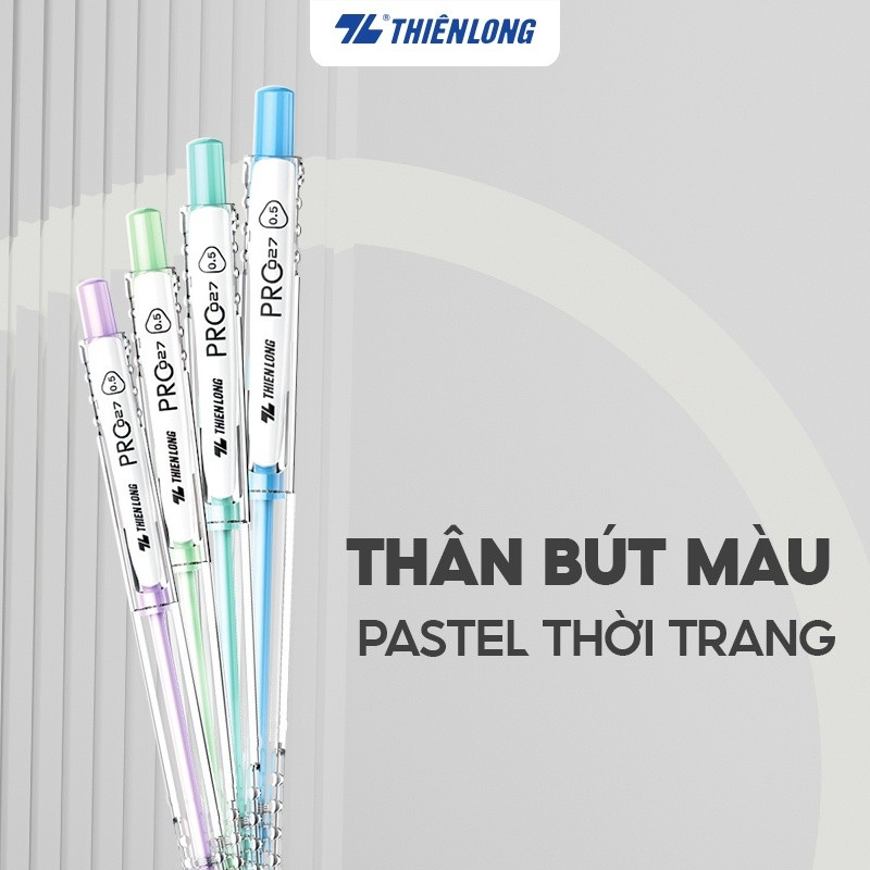 [ COMBO 5 CÂY ] Bút bi Thiên Long 027 Pro ngòi 0.5mm mực xanh thân bút màu pastel thời trang tự động thu ngòi TL-105