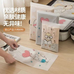 Set 5 túi PE đựng đồ du lịch có khoá zip in hình thú hoạt hình dễ thương 5 kích cỡ