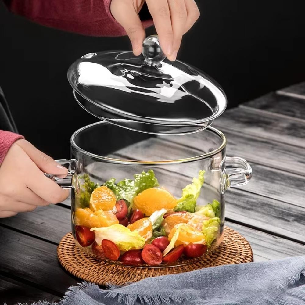 Nồi thủy tinh HOBBYIN, có nắp Chậu súp thủy tinh Borosilicate cao, Chịu nhiệt đa năng 1350 / 1900ml có tay cầm Nồi nấu cảm ứng Gas