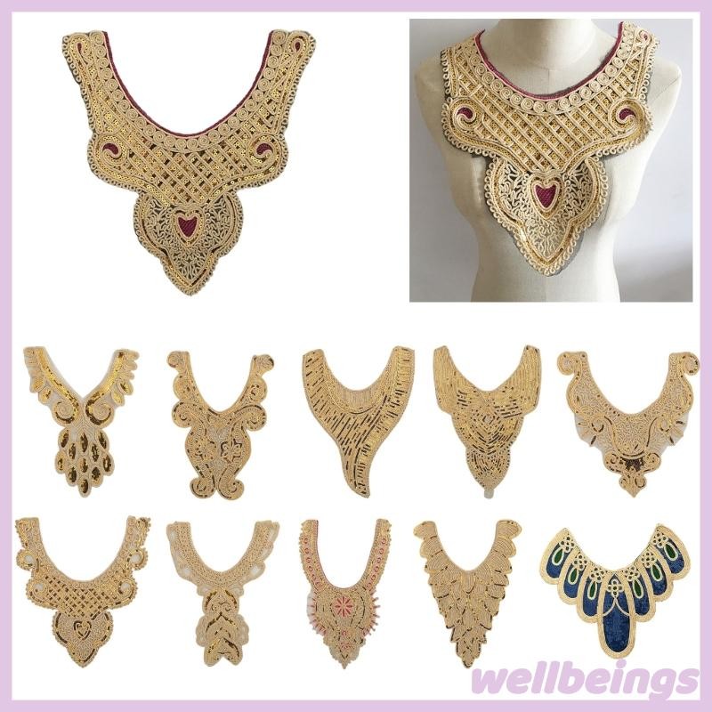 Elegant Embroidered Lace Neckline Collar Sew On Appliques with Sequins for Women