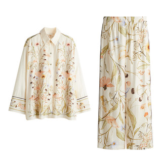 Áo Sơ mi Zara made in Morocco họa tiết in hoa lá cành nhẹ nhàng và quần cùng bộ