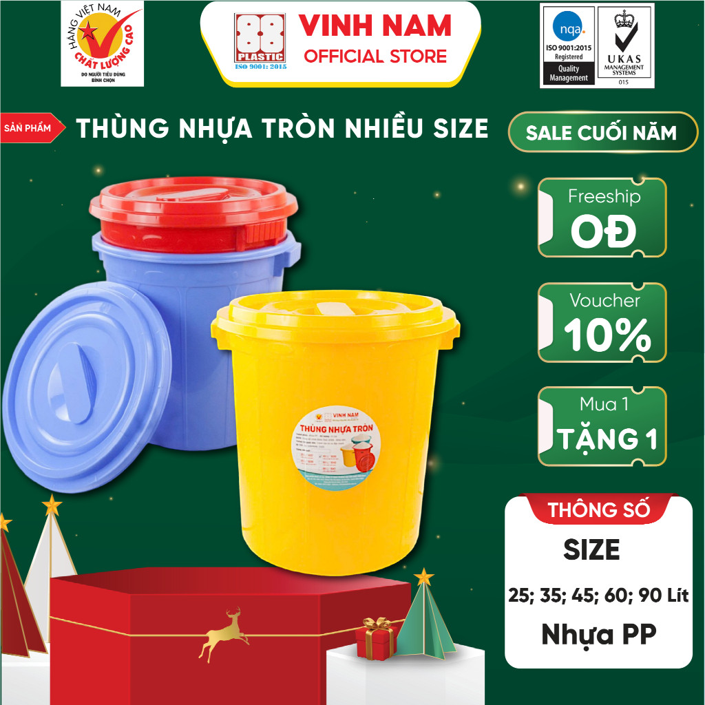 Thùng Nhựa Tròn Nhiều Size Vinh Nam Plastic Chất Liệu Nhựa PP Chắc Chắn Dùng Đựng Đồ Tiện Lợi