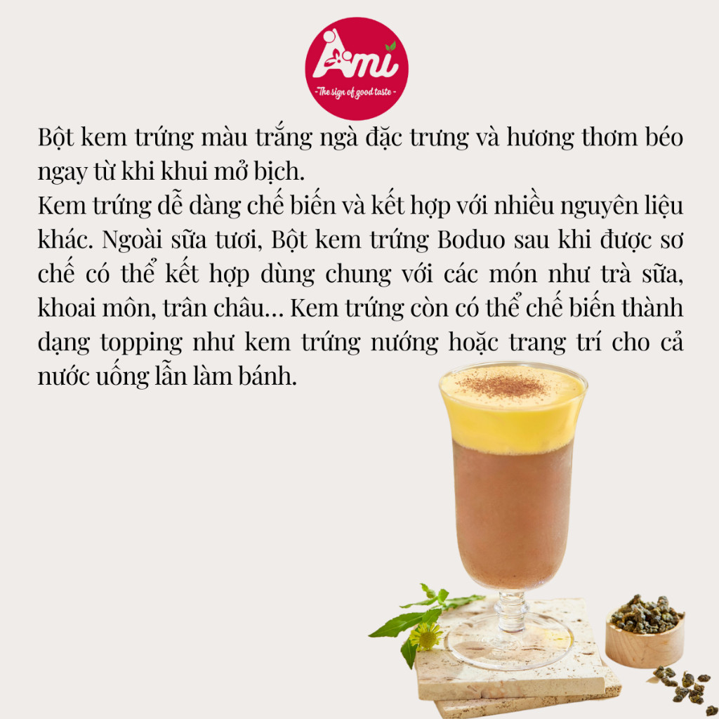 Bột Kem Trứng Bodou Gói 1kg - Nguyên Liệu Pha Chế Kem Trứng Hảo Hạng