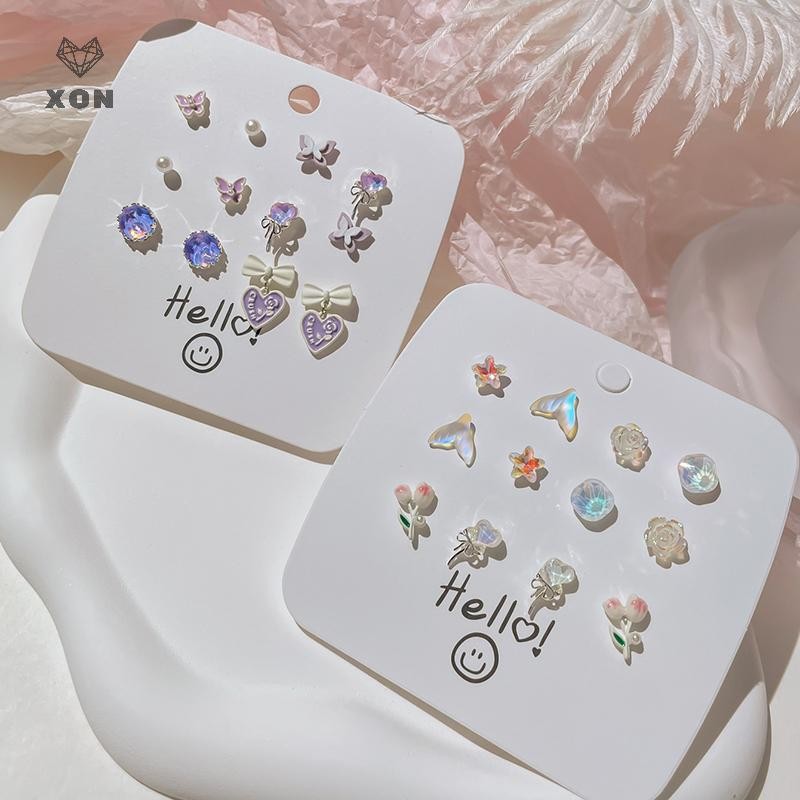 [XON] 1 Bộ Bông Tai Hình Trái Tim Sáng Bóng Nhiều Màu Sắc Dễ Thương Cho Nữ Bông Tai Thời Trang Cho Bé Gái Trang Sức Quà Tặng Dự Tiệc [EN]