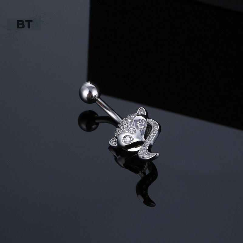 Meuctiffy Full-embeded Hình Cáo Động Vật Bụng Rốn Móng Tay Thời Trang Gợi Cảm Zircon Kẻ Sọc Dành Cho Nữ Và Nam Trang Sức VM