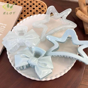 Kem Ngọt Nơ Xanh Hình Học Ngôi Sao Năm Cánh Vuốt Tóc Cho Nữ Thanh Lịch Nơ Cua Barrettes Phụ Kiện Tóc VN