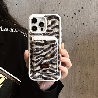 Zebra Sọc In Hình Thời Trang Thường Ngày Flash Bột Khe Cắm Thẻ Siêu Từ Thời Trang Swarovski Chấm Khoan Vỏ Điện Thoại Cho iphone 17 Air16 15 14 13 Pro Max Ốp lưng Chống Rơi