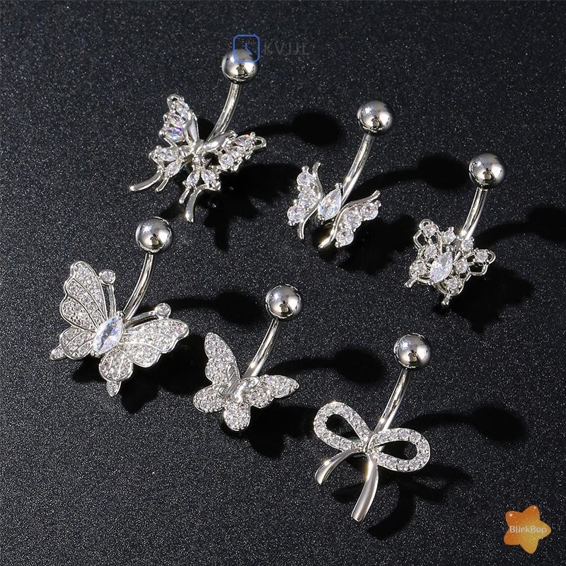 [KvJJL-t] Nhẫn Nút Nơ Thời Trang Nhẫn Thép Không Gỉ Zircon Rốn Xuyên Nhẫn Dành Cho Nữ Bé Gái Trang Sức Cơ Thể Gợi Cảm Món Quà Mới