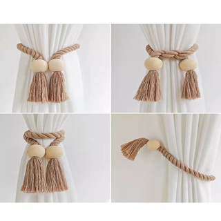 Dây buộc rèm ROLY, Dây buộc dây đàn hồi bằng gỗ nguyên khối, Chất lượng cao với nút thắt từ tính phong cách Boho Khóa rèm cửa sổ dệt tay Trang trí nhà cửa
