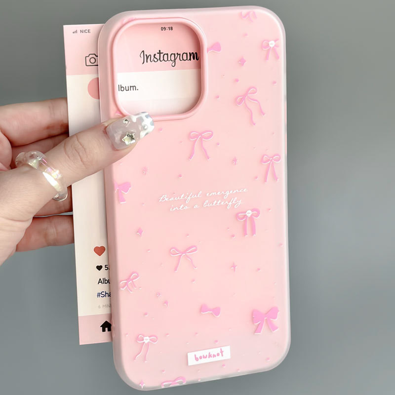 Thích hợp cho iPhone 16 15 14 13 12 11 Pro Max X XR XS Max 7 8 Plus Vỏ điện thoại kết cấu da thạch hồng bowsoft vỏ GDE