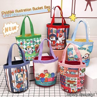 [Lostcorner] Túi xô vải thông thường Tote Túi xách nữ in hoạt hình Túi ăn trưa Túi mua sắm Túi đi học [Mới]