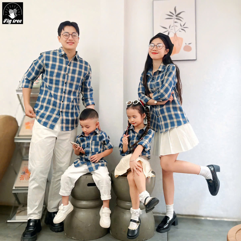 Áo Gia Đình Fig Tree Caro Đen Trắng, Gia Đình Đi Chơi, Dạo Phố, Du Xuân Siêu Cá Tính (MS 168B)