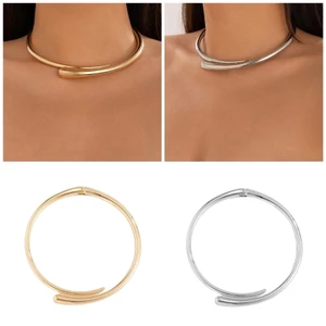 OXXGGKAO Vàng Bạc Màu Tuyên Bố Mở Choker Cho Nữ Lấy Cảm Hứng Từ Kim Loại Rộng Vòng Cổ Vòng Cổ Trang Sức Cho